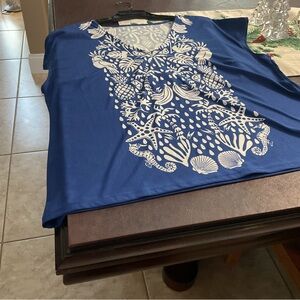 Blue Women's Top with White Pattern